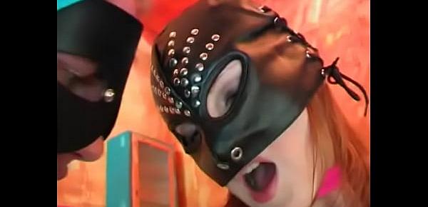  Superb slut Lucia in takes cock in her shaved small pussy and mask covered with cum